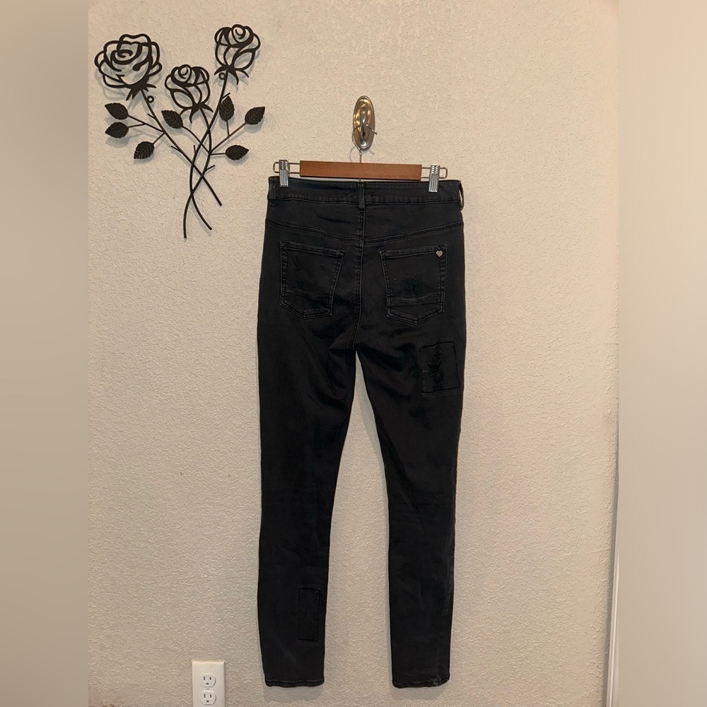 Kendall + Kylie Black Distressed Retro Jeans Ripped Skinny Mid Rise Size 9 - Picture 6 of 11